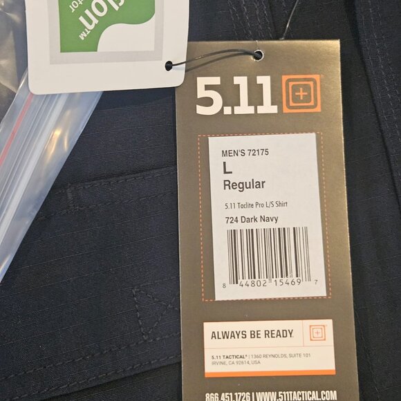 5.11 Tactical Men's Taclite Pro Long-Sleeve Shirt, 72175 - Large Regular, Navy - Picture 6 of 6